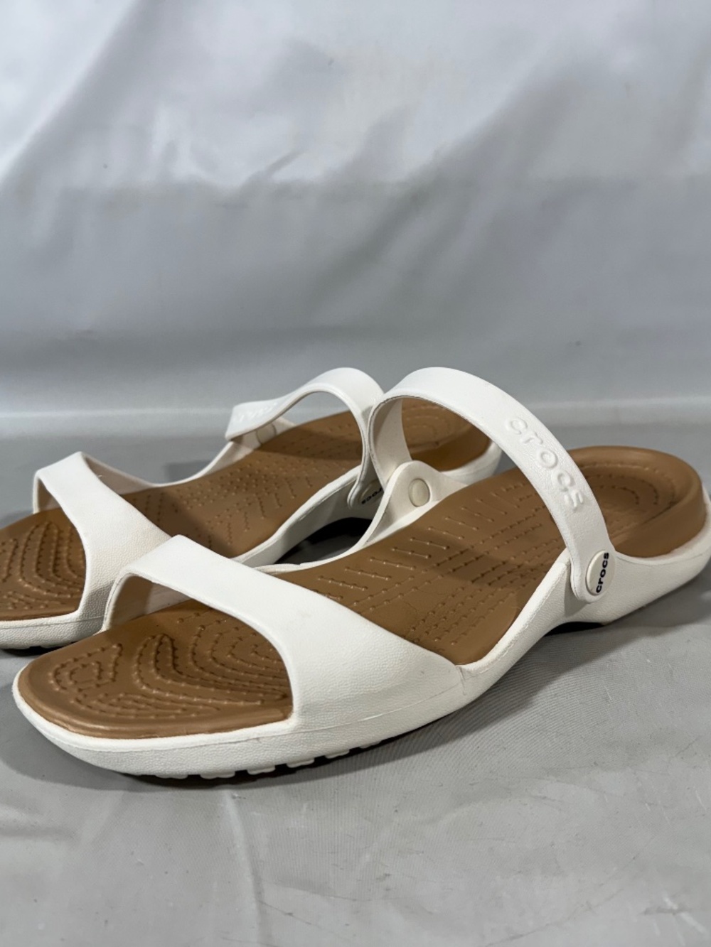 Crocs Cleo V Sandals Womens 11 White Dual Strap Comfort Slides Water